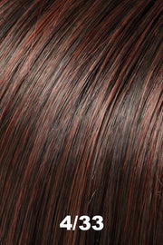 Color 4/33 (Chocolate Raspberry Truffle) for Jon Renau wig Rachel Lite (#5864). Dark brown base with burgundy brown highlights.