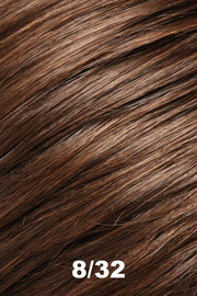 Color 8/32 (Cocoa Bean) for Jon Renau wig Miranda Lite (#5856). Blend of medium warm brown and dark brown with a red undertone.