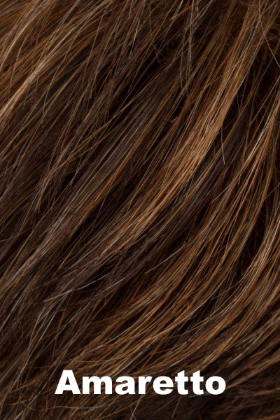 Color Amaretto for Tony of Beverly wig Cora.  Medium golden brown with golden red-brown highlights.