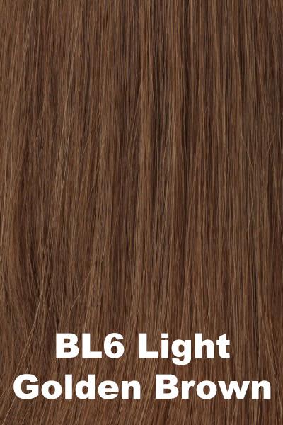 Color Light Golden Brown (BL6) for Raquel Welch wig Princessa  Remy Human Hair.  Light chocolate brown base with tones of golden brown woven throughout.