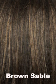 Color Brown Sable for Noriko wig Harlow #1721. Neutral medium brown base with cool light brown highlights. Face-framing strands will brighten any complexion.