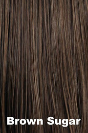 Color Brown Sugar for Orchid wig Naya (#6530). Dark chocolate blended with light chocolate tones and a dark root. This mixture creates a perfectly balanced medium natural brown.
