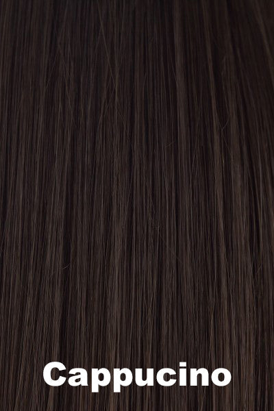 Color Cappucino for Orchid wig Olivia Human Hair (#8714). A blend of deep brown base and warm rich mahogany brown.