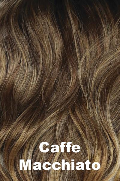 Color Caffe Macchiato for Orchid wig Naya (#6530). Medium brown base with light brown and ash brown highlights.