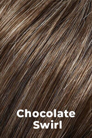 Color Chocolate Swirl for Noriko wig Angelica #1625. Rich medium brown base with a warm toned honey blonde and medium wheat blonde highlights.