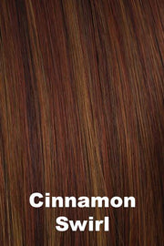 Color Cinnamon Swirl for Orchid wig Adelle (#5021). Chocolate, dark red base with slices of teak, paprika, cinnamon and soft wheat dark blonds.