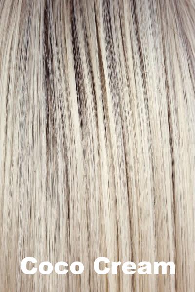 Color Coco Cream for Orchid wig Serena (#5025). Rich dark chocolate base with chunky platinum blonde and pale ash blonde highlights.