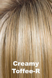 Color Creamy Toffee-R for Orchid wig Petite Portia (#5022). Rooted dark blonde and honey blonde blend with creamy blonde highlights.