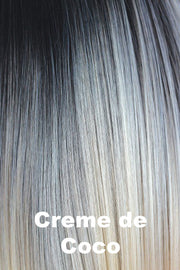 Color Creme de Coco for Orchid wig Destiny (#4112). Dark root blending into a cool toned base of cream coconut and ash blonde.