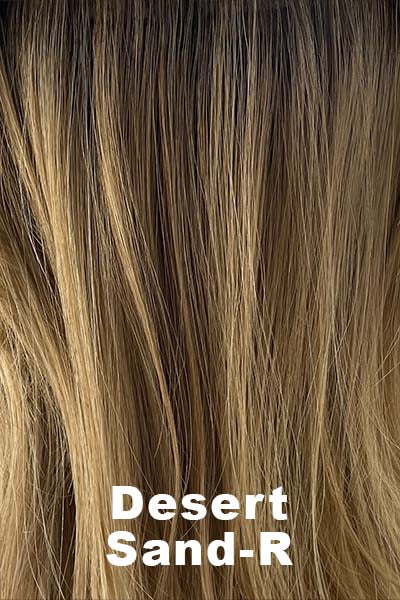 Color Desert Sand-R for Rene of Paris wig Carson (#2403). Rich golden blonde and cool light blonde with a medium brown root.
