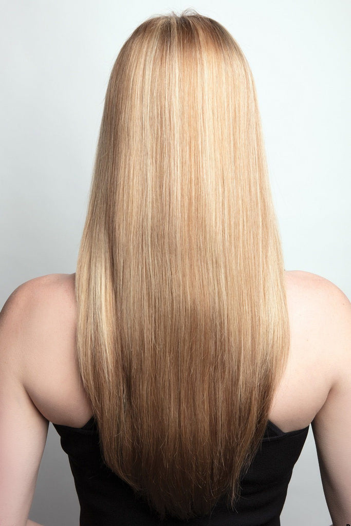 Model wearing the Fair Fashion human hair wig Dominique M (#3122) 3.