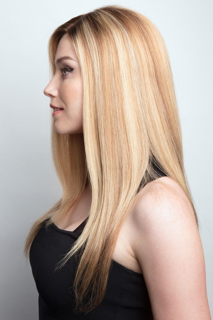 Model wearing the Fair Fashion human hair wig Dominique M (#3122) 2.