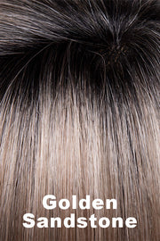 Color Swatch Golden Sandstone for Envy wig Carley.  Creamy beige blonde and dark blonde blend with dark brown roots.