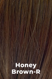 Color Honey Brown-R for Amore wig Hayden #2573. Dark brown root with Sunkissed medium brown base and medium honey blonde highlights.