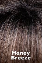Color Swatch Honey Breeze for Envy wig Bobbi.  A blend of ash blonde, honey blonde and medium rich brown with a dark brown root.