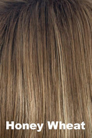 Color Honey Wheat for Orchid wig Petite Portia (#5022). Chocolate brown root with medium blonde highlights and honey and cream undertones.