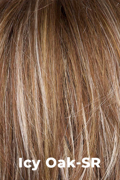 Color Icy Oak-SR for Rene of Paris wig Jude (#2407). Warm medium brown base with golden blond and white gold highlights. Soft shadowed root effect.