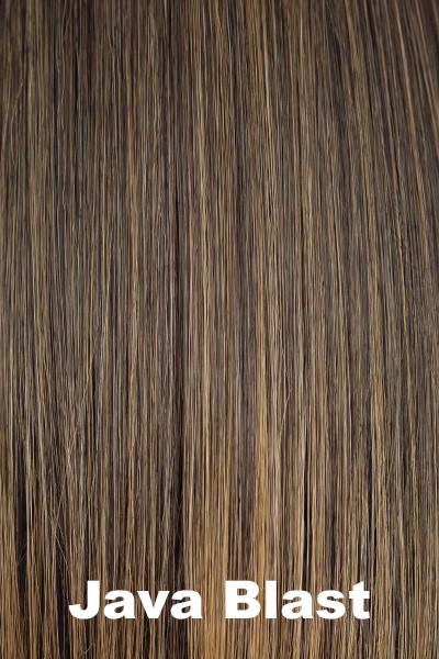 Color Java Blast for Orchid wig Valentina (#5027). Rich warm medium brown base and medium copper blonde highlights.