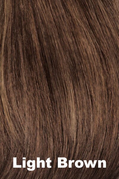 Color Swatch Light Brown for Envy wig Suzi.  Light brown base with warm golden undertones and reddish brown highlights.