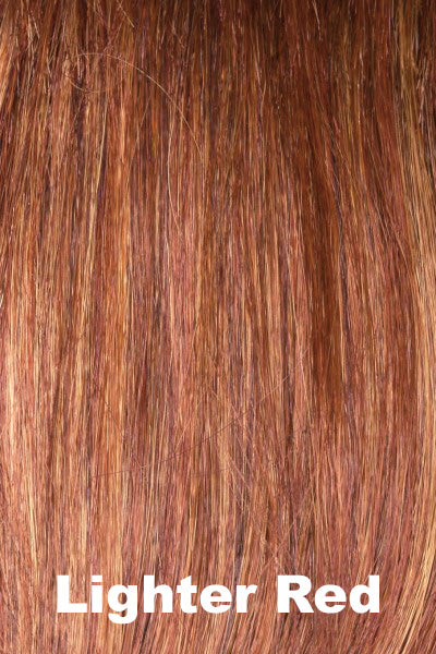 Color Swatch Lighter Red for Envy wig Lisa Human Hair Blend.  Auburn red base with bright copper and golden strawberry blonde highlights.