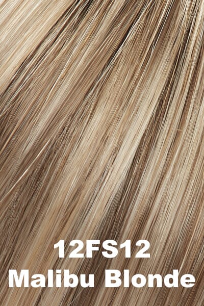 Color 12FS12 (Malibu Blonde) for Jon Renau wig Julianne Lite Petite (#5863). Natural sunkissed blonde that has a honey blond base, lighter cream and wheat blonde highlights, and a medium brown root.