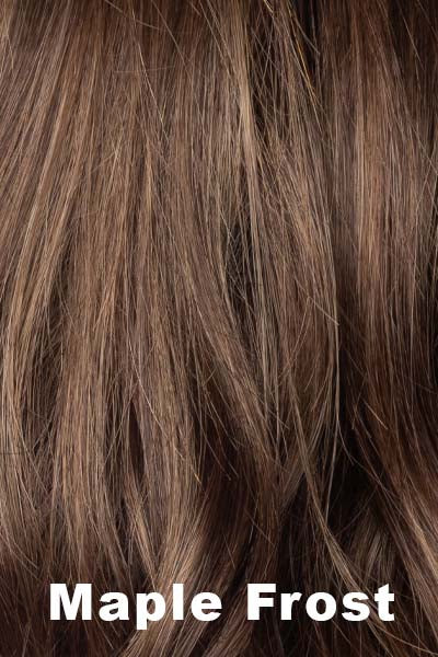 Color Maple Frost for Rene of Paris wig Nell (#2408). A Rooted Medium Brown with a Blend of Warm Maple Blondes and Toffee Shades with Frost Undertones.