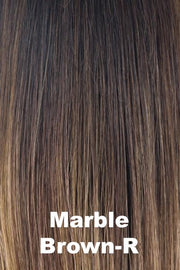 Color Marble Brown-R for Orchid wig Adelle (#5021). Warm dark brown and medium golden blonde mix with warm dark brown long roots.