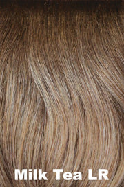 Color Milk Tea-LR for Rene of Paris wig Wren (#2401). Medium brown long roots melting into a light brown base with warm undertones and a hint of pastel lavender.