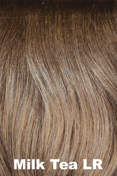 Color Milk Tea-LR for Rene of Paris wig Carson (#2403). Medium brown long roots melting into a light brown base with warm undertones and a hint of pastel lavender.