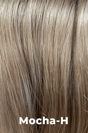 Color Mocha-H for Noriko wig Angelica #1625. Warm medium biscuit and beige brown gradually blending into cream and golden blonde highlights with a velvet toffee undertone.