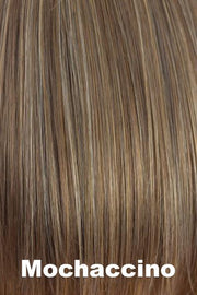 Color Mochaccino for Orchid wig Adelle (#5021). Rich medium warm brown base with cream and ice coconut blonde highlights and a chocolate undertone.