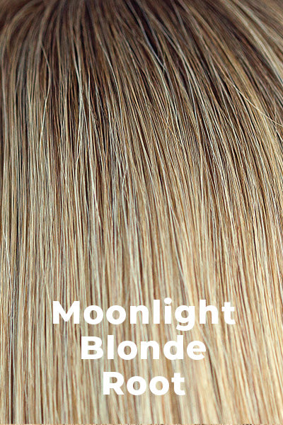Color Moonlight Blonde Root for Amore Remy 10" Human Hair Top Piece (#8709). Medium warm blonde and cool lite blonde mix with medium brown roots.