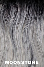 Color Moonstone for Noriko wig Harlow #1721. Cool silvery white grey and creamy white grey blend with naturally dark brown roots.