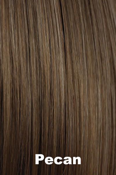 Color Pecan for Orchid wig Petite Portia (#5022). Medium warm brown and medium ash brown mix.
