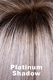 Color Swatch Platinum Shadow for Envy wig Carley.  Cool toned platinum blonde base with a dark root.