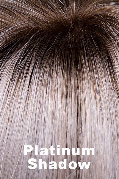 Color Swatch Platinum Shadow for Envy wig Belinda.  Cool toned platinum blonde base with a dark root.