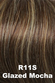 Color Glazed Mocha (R11S) for Raquel Welch wig Without Consequence Human Hair.  Medium brown with heavier warm blonde highlights.