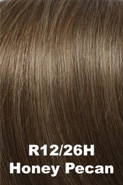 Color Honey Pecan (R12/26H)  for Raquel Welch wig Knockout Human Hair.  Light brown base with dark strawberry blonde highlights.