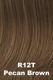 Color Pecan Brown (R12T)  for Raquel Welch wig Knockout Human Hair.  Light brown base with cool toned brown tips.