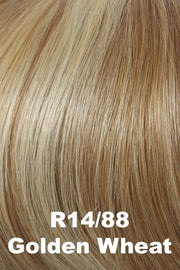 Color Golden Wheat (R14/88H) for Raquel Welch wig Without Consequence Human Hair.  Dark blonde base with golden platinum blonde highlights.