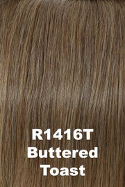 Color Buttered Toast (R1416T) for Raquel Welch wig Without Consequence Human Hair.  Dark blonde with a cool ashy undertone and golden blonde tips.