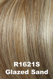 Color Glazed Sand (R1621S)  for Raquel Welch wig Knockout Human Hair.  Natural dark blonde with warm undertone and cool toned blonde highlights at the top.