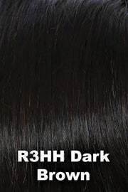Color Dark Brown (R3HH) for Raquel Welch wig Without Consequence Human Hair.  Off black base.