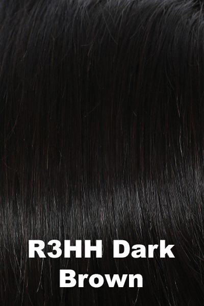 Color Dark Brown (R3HH)   for Raquel Welch Bang Human Hair (#RWBANG).  Off black base.