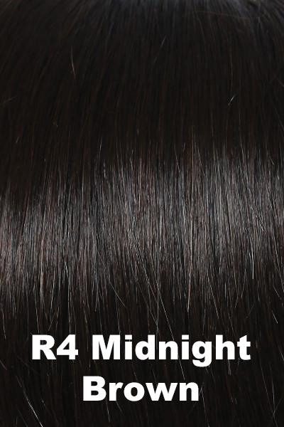 Color Midnight Brown (R4) for Raquel Welch wig Success Story Human Hair.  Darkest midnight brown.