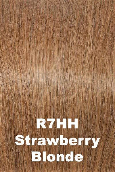 Color Strawberry Blonde (R7HH) for Raquel Welch wig Bravo Human Hair.  Dark blonde with a reddish undertone.