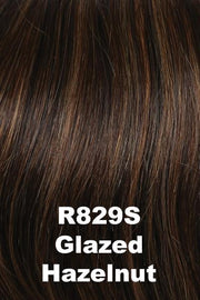 Color Glazed Hazelnut (R829S)  for Raquel Welch wig Knockout Human Hair.  Rich medium brown with copper blonde highlights.
