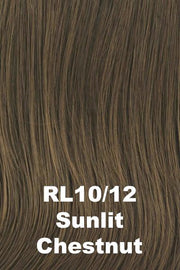 Color Sunlit Chestnut (RL10/12) for Raquel Welch wig On Point.  Light neutral chestnut brown blended with light brown.