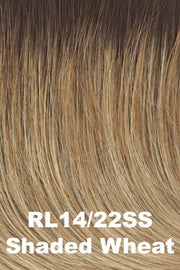 Color Shaded Wheat (RL14/22SS) for Raquel Welch wig On Point.  Dark rooting blended into a wheat blonde base with subtle golden undertones.