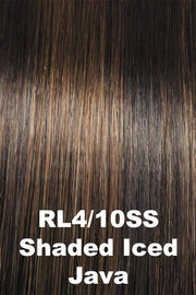 Color Shaded Iced Java (RL4/10SS) for Raquel Welch wig Let's Rendezvous.  Dark brown with a cool undertone, light brown highlights, and dark brown roots.